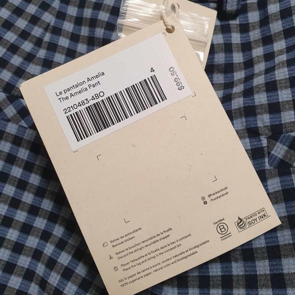 BNWT Frank and Oak The Gingham Amelia Balloon Pant - Navy - 4 - Picture 7 of 8